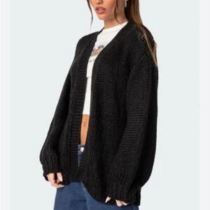 Edikted Anina Oversized Cardigan Sweater size medium black knit sweater